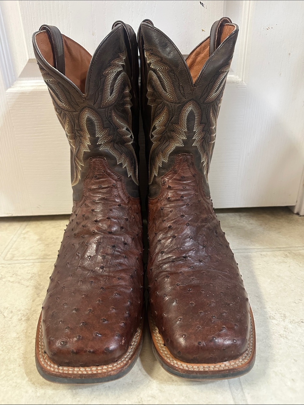 Dan Post Brown Ostrich & Dark Brown Western Boots